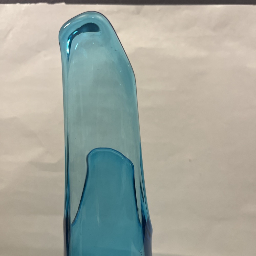 LE Smith Swung Vase Peacock Blue Footed Glass 15.5" Tall MCM - Picture 6 of 9